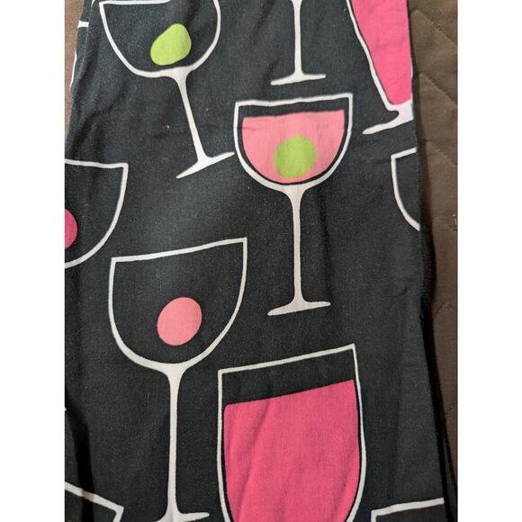 Mod black skinny cigarette pants w/martini cocktail and wine glass print size 4 - Picture 5 of 7